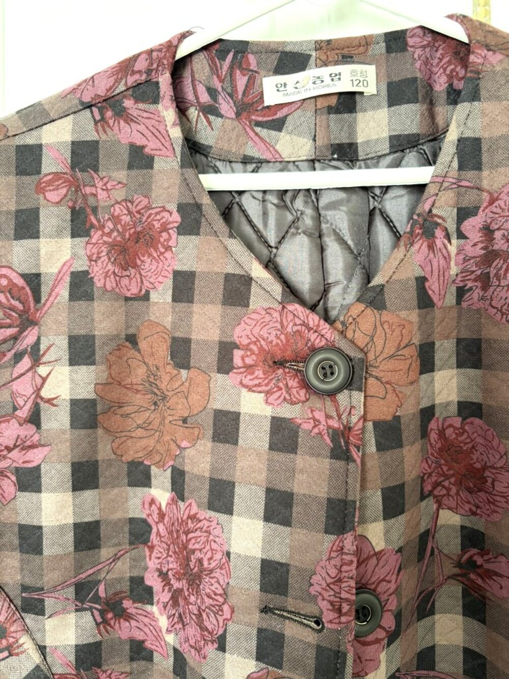 Plaid Floral Button-front Vest Size 2X - Picture 3 of 4